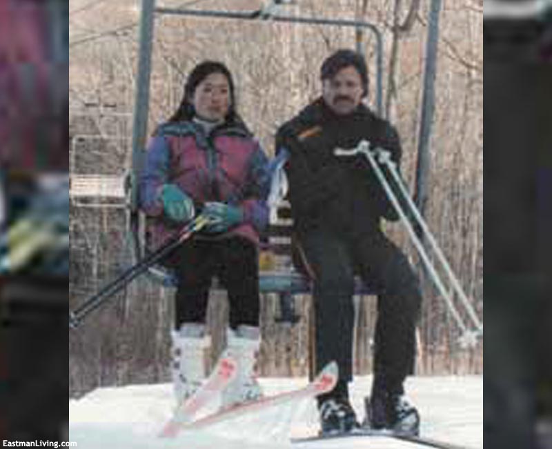 Riding the double chairlift at Snow Hill