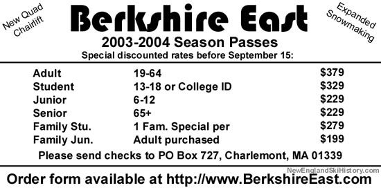 Berkshire East ad in the fall 2003 Greenfield Recorder