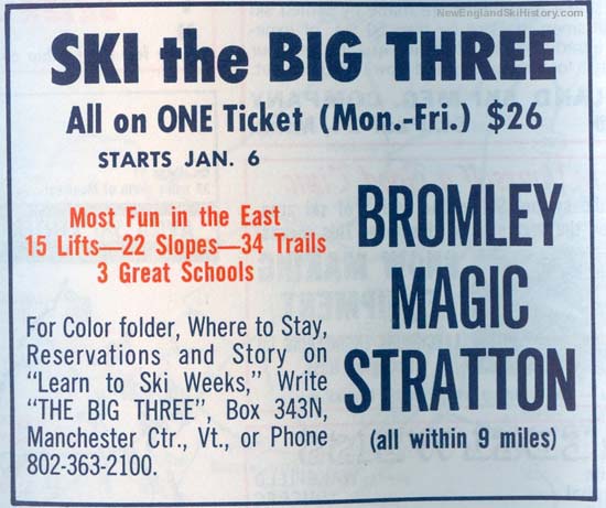 Stratton-Bromley-Magic ad in the 1963-64 Eastern Ski Map
