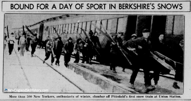 The first snow train unloads in Pittsfield (February 1935)