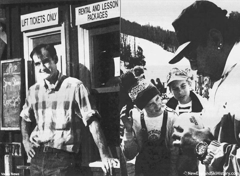 Owner Tom Kent (left) and Patriots star Mosi Tatupu at Whaleback in 1990