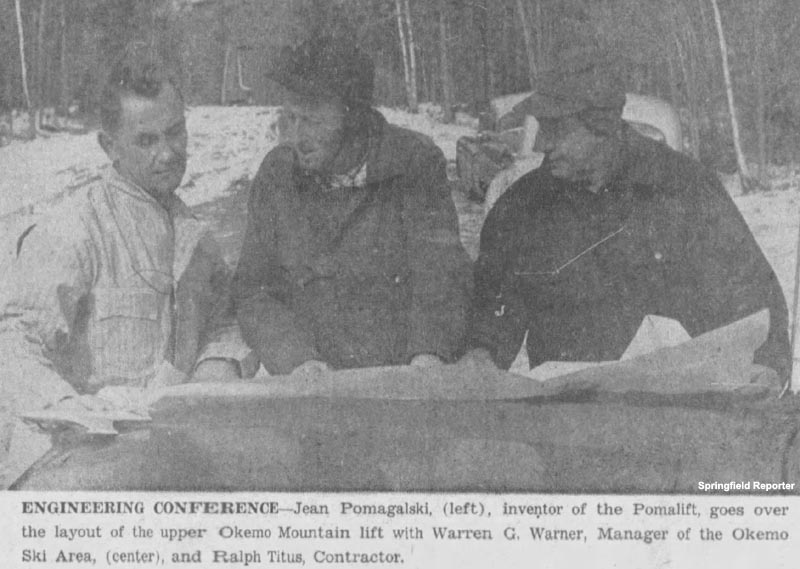 Jean Pomagalski, Warren Warner, and Ralph Titus during construction (1955)