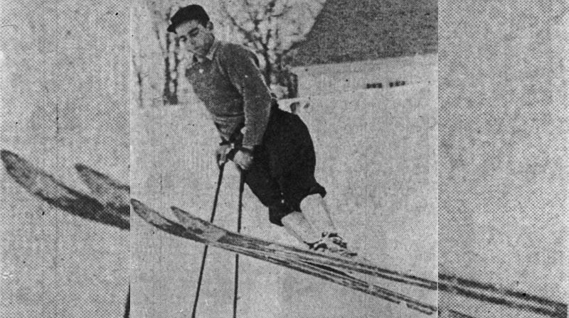 Bunny Bertram demonstrating a stop turn in the 1930s