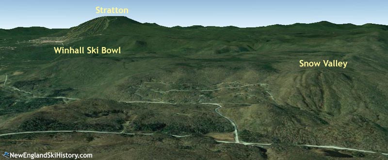 Google Earth rendering of the Winhall region ski areas