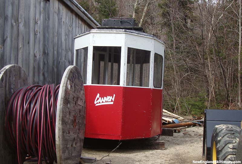 One of the former tram cars in a maintenance lot in 2011