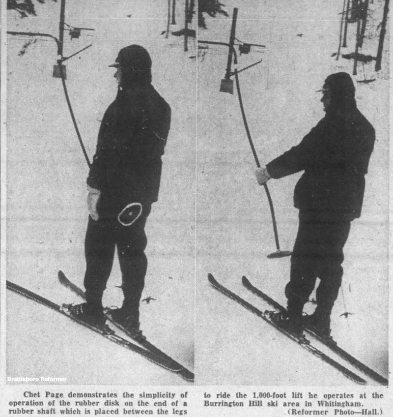 Chester Page demonstrating the new lift (January 1959)