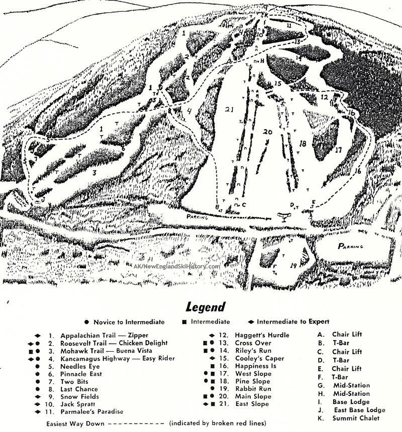 Pleasant Mountain trail map circa 1970s or early 1980s - New England ...