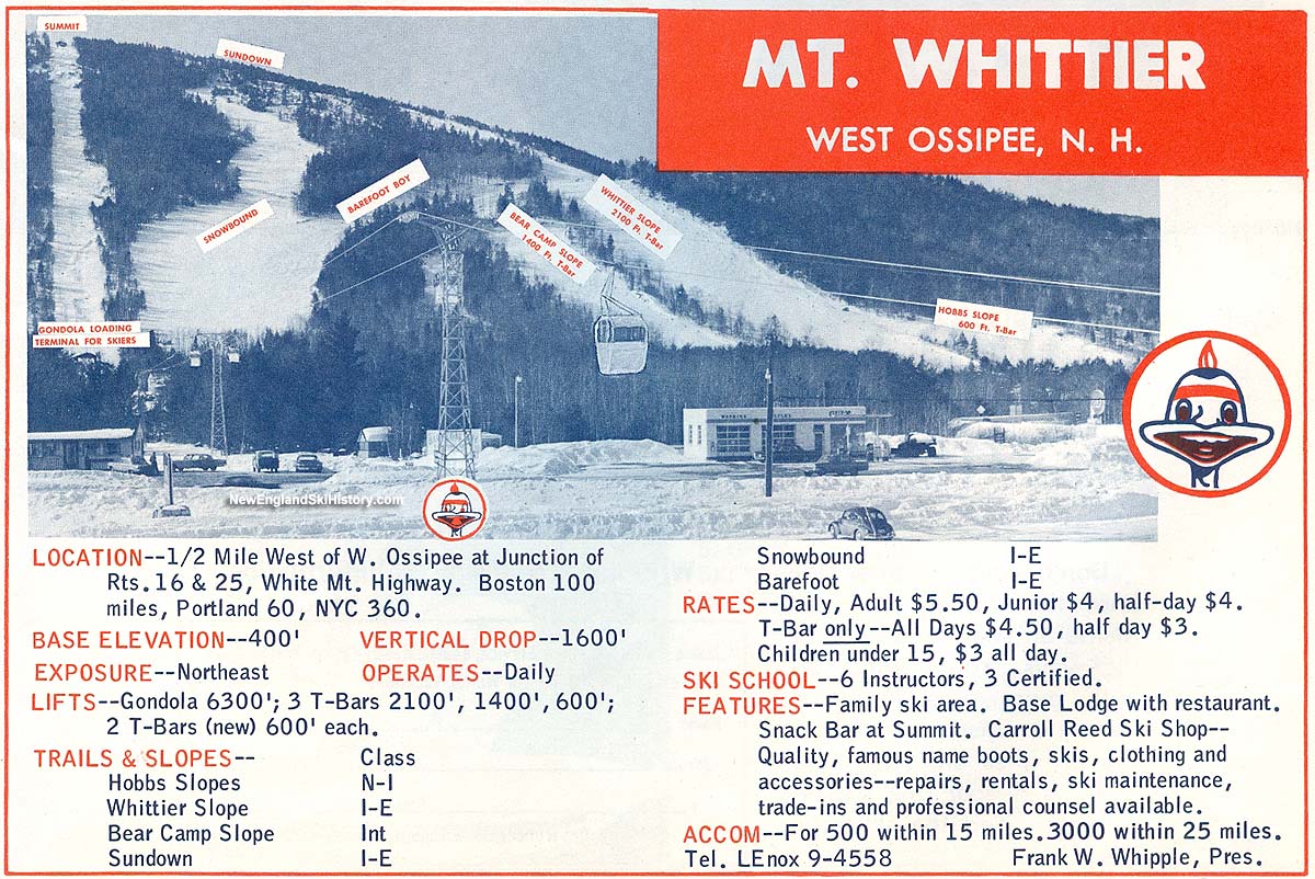 1964-65 Mt. Whittier Trail Map - New England Ski Map Database ...