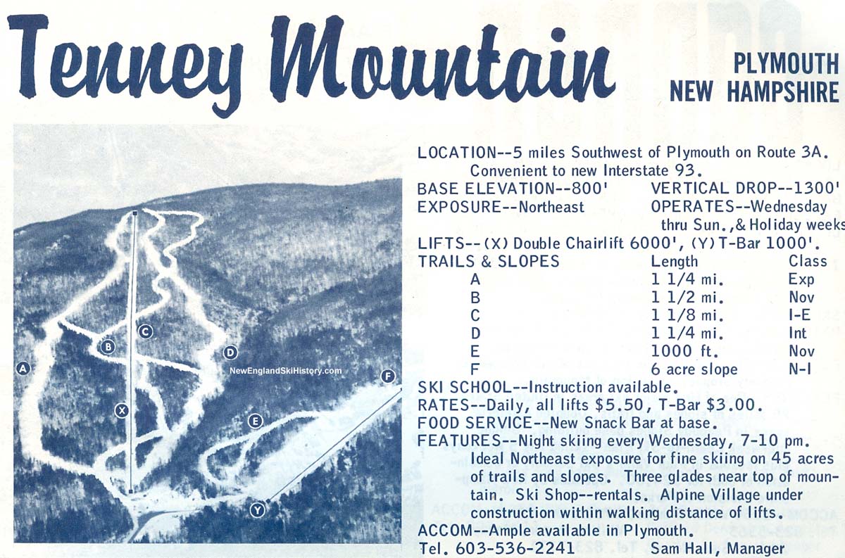 1964-65 Tenney Mountain Trail Map - New England Ski Map Database ...