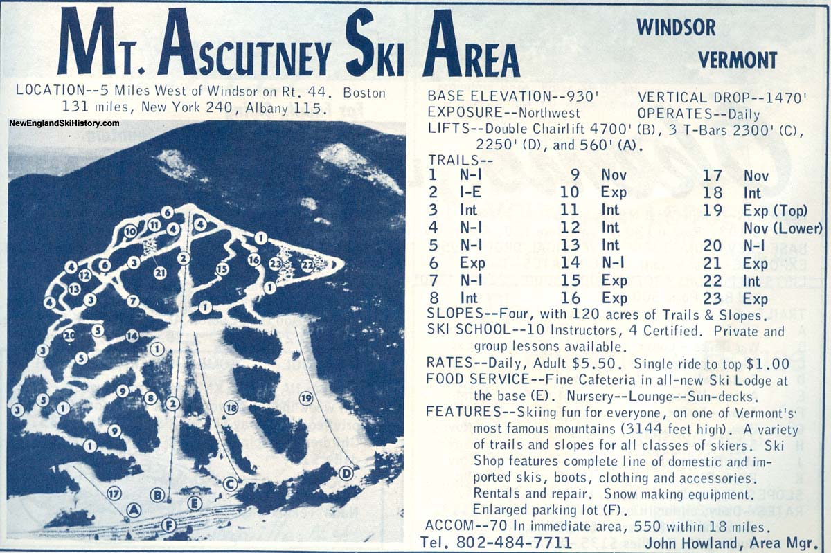 1964-65 Mt. Ascutney Trail Map - New England Ski Map Database ...