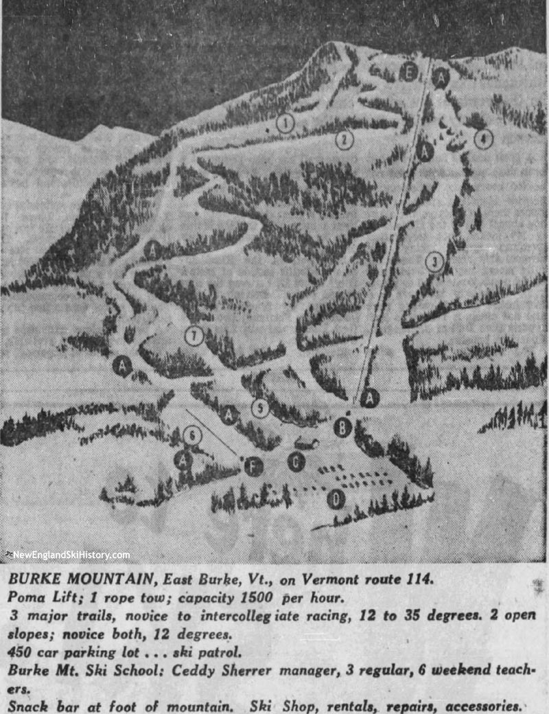 1957-58 Burke Mountain Trail Map - New England Ski Map Database ...