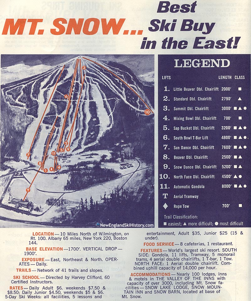 1968-69 Mount Snow Trail Map - New England Ski Map Database ...