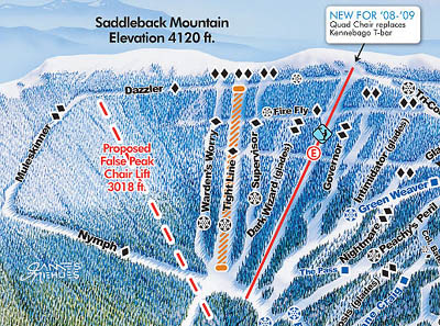 The last Saddleback trail map to show the Kennebago T-Bar (2007)