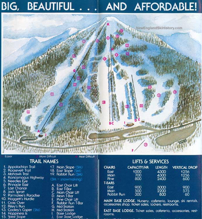 The 1982 Pleasant Mountain Trail Map prior to the closure of the lower Rabbit Run area