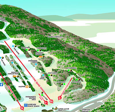 The proposed West Side area denoted on the 2009 Shawnee Peak trail map