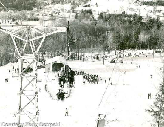 The double chairlift, T-Bar, and below them, the rope tow of the West Area in the mid 1960s