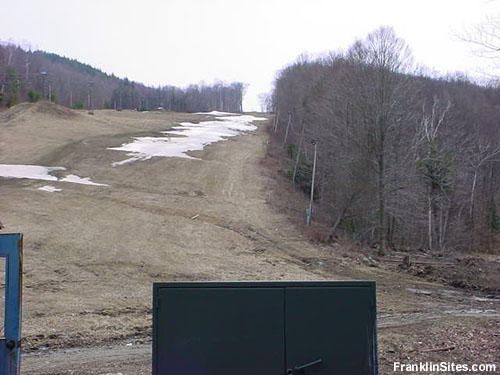 The bottom terminal of the cancelled Exhibition double chairlift in 2002 - the door of the lift shack visible on the left