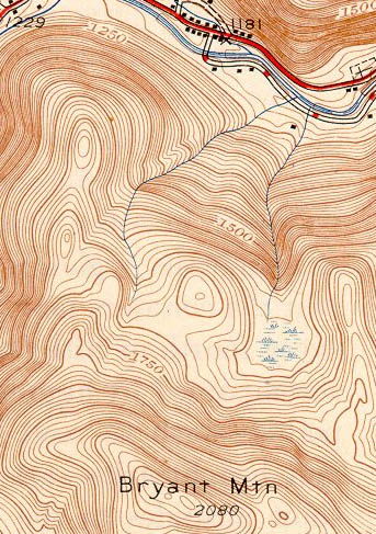 The 1946 USGS topographic map showing Bryant Mountain