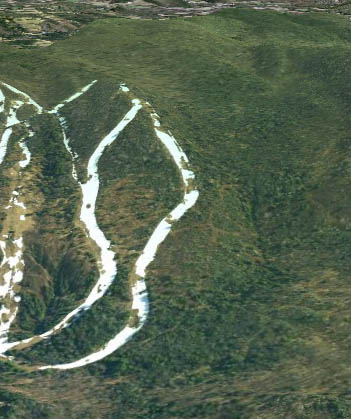 A Google Earth rendering of the area west of the Overbrook complex