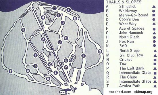 The late 60s Jiminy Peak trail map after the summit expansion
