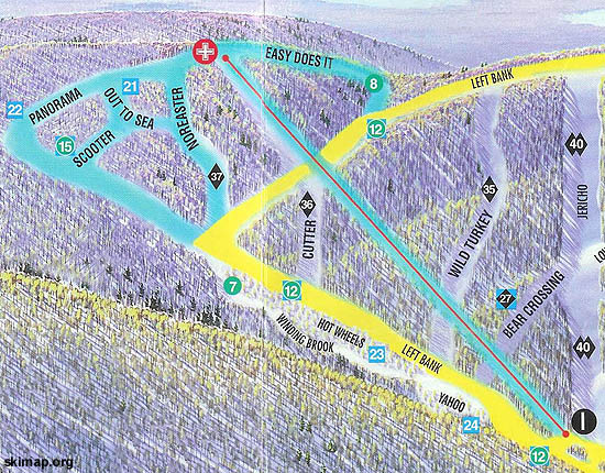 1998 Jiminy Peak trail map showing the new Widow White's Peak