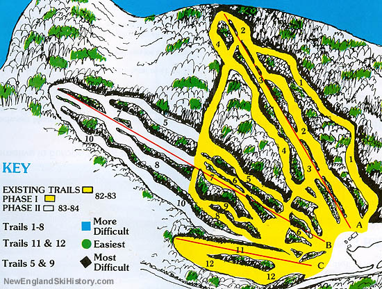 The 1982-83 Wachusett trail map showing the proposed summit area expansion (left)