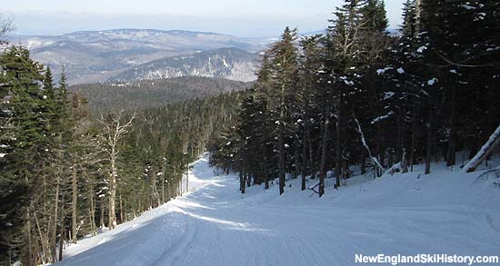 The top of the Balsams Wilderness ski area (left) as seen from the snowmobile trail on Dixville Peak