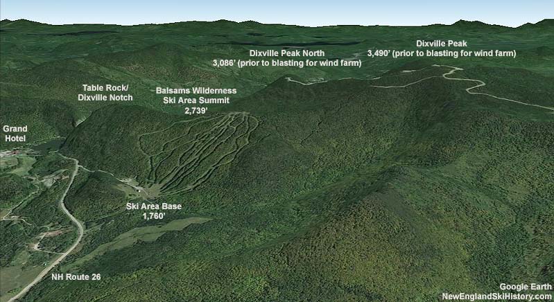 2013 Google Earth rendering of Balsams Wilderness and Dixville Peak