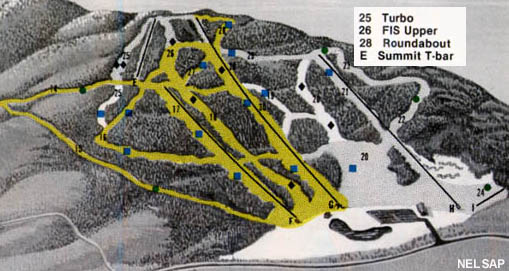 The upper mountain area on the 1988 Crotched trail map