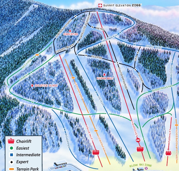 The upper mountain area on the 2012 Crotched trail map