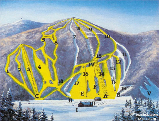 The 1985 Gunstock trail map prior to the removal of the twin double chairlifts