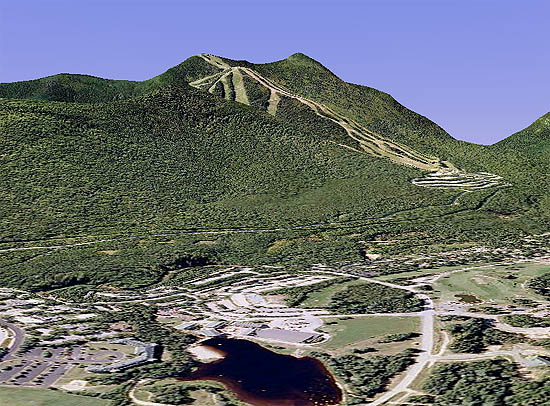 A 2011 Google Earth rendering of the area of the Village Gondola