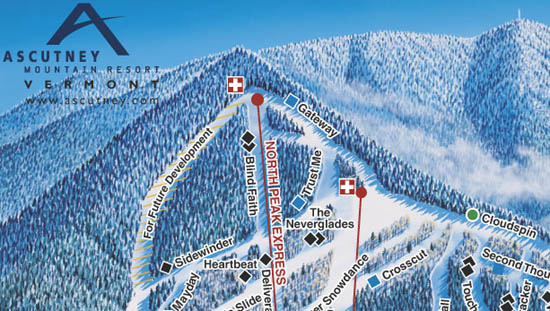 The 2004 Ascutney trail map showing the North Peak area