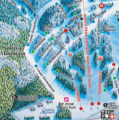 The 2006 Ascutney trail map showing the Sunrise Mountain area