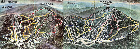 Jay Peak trail maps before and after the tramway installation