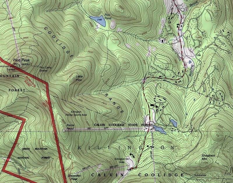 A 1980s USGS topographic map showing the undeveloped area between Pico and Ram's Head