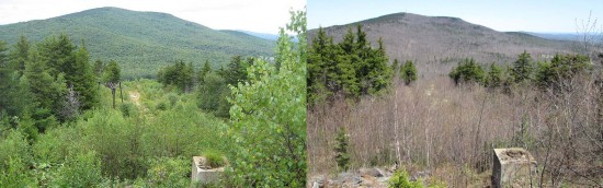 The former top terminal of the quad chairlift, 2006 vs. 2014