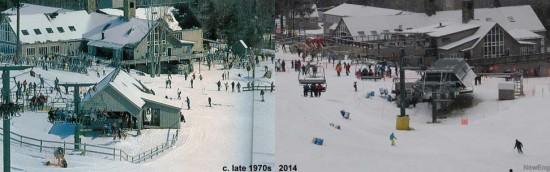 Waterville Valley base area, circa late 1970s vs. 2014